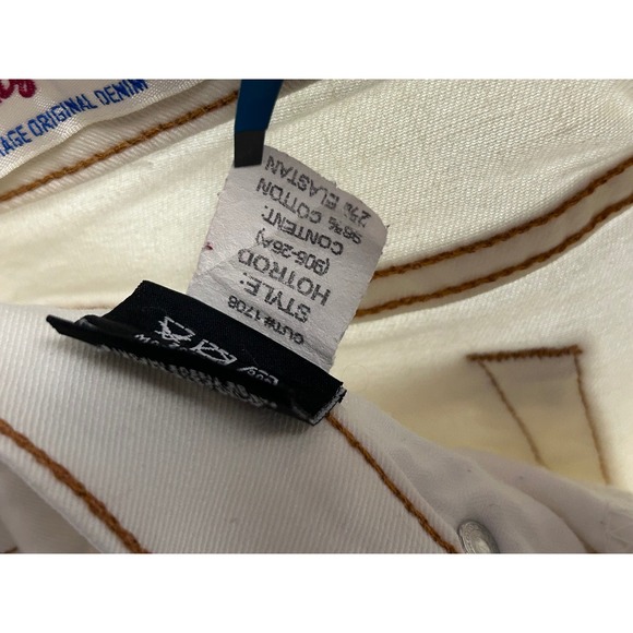 Red Engine Hotrod White Skinny Jeans Contrast Stitching Size 25 Made in USA - Picture 8 of 10